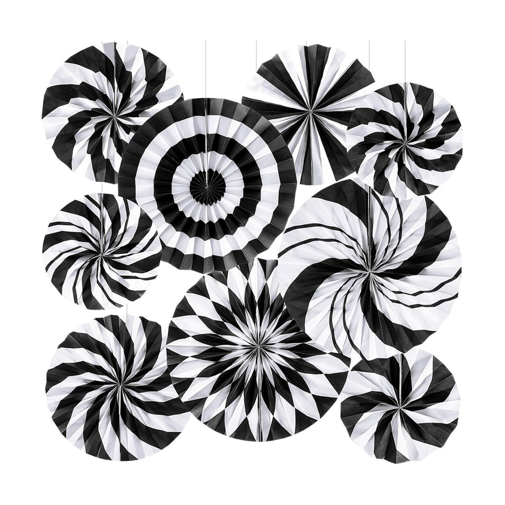 Outus 9 Pcs Black and White Paper Fans Classroom Decorations Candy Paper Fans Peppermint Hanging Candy Cane Ceiling Wall Decor for Halloween Party Back to School Classroom Birthday Party Decoration