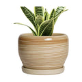 SQOWL Ceramic Pot for Plants - 6 Inch Indoor Planter with Drainage Hole and Tray, Round Modern Flower Pot Outdoor