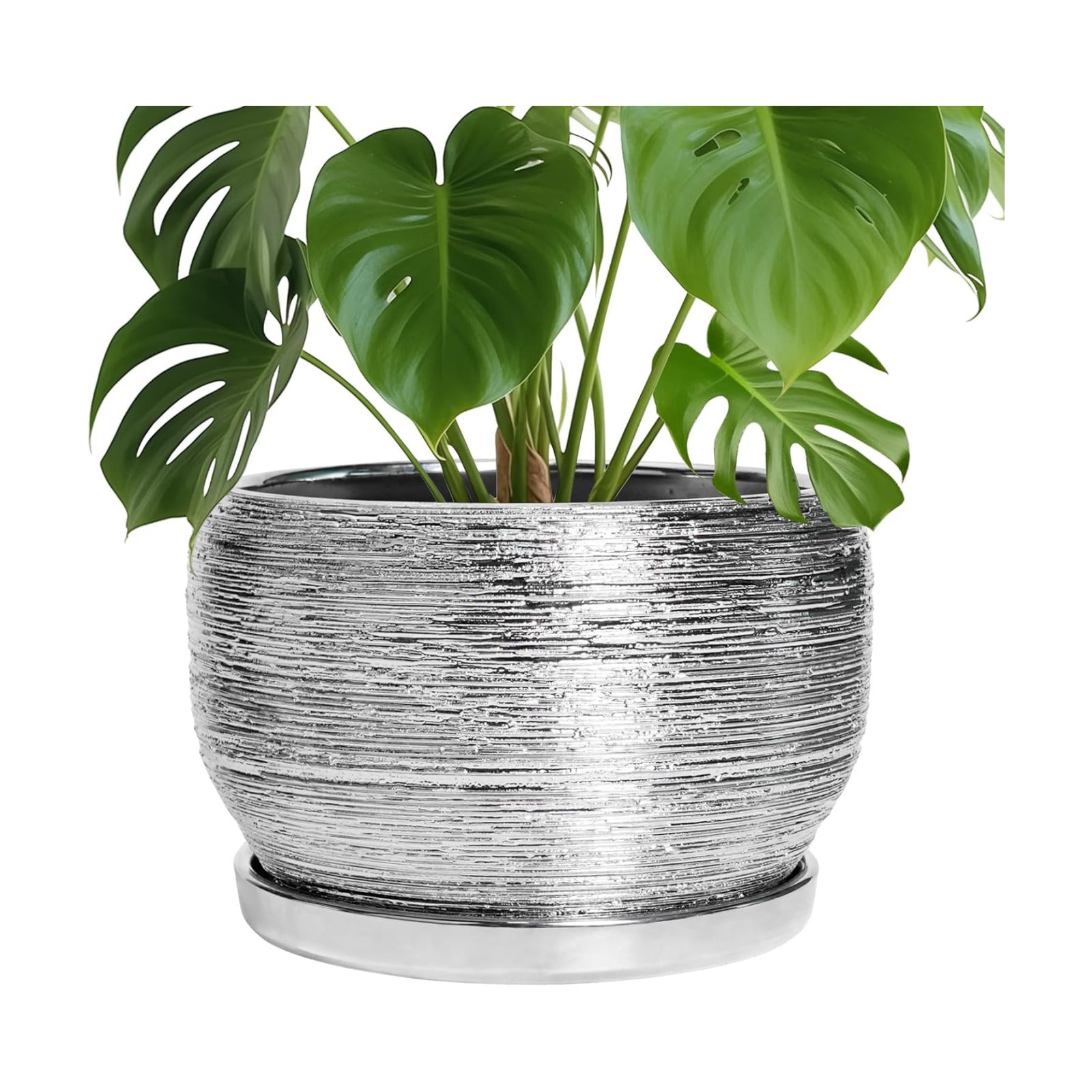 SQOWL Ceramic Pot for Plants - 10 Inch Planter Indoor, Round Large Planter Outdoor with Drainage Hole and Plant Saucer