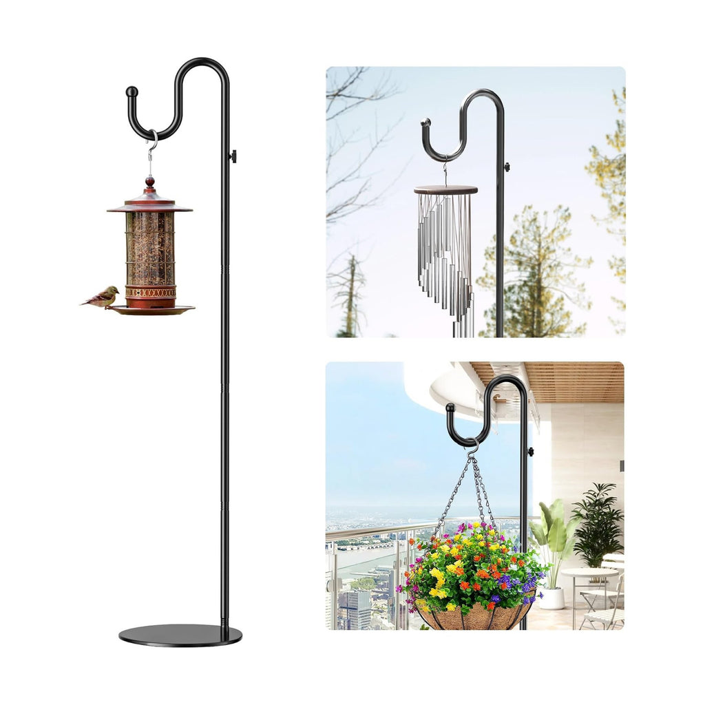 74" Shepherds Hook Stand: Hanging Bird Feeders, Plants, and Wind Chimes | Heavy Duty, Adjustable, Free Standing Pole