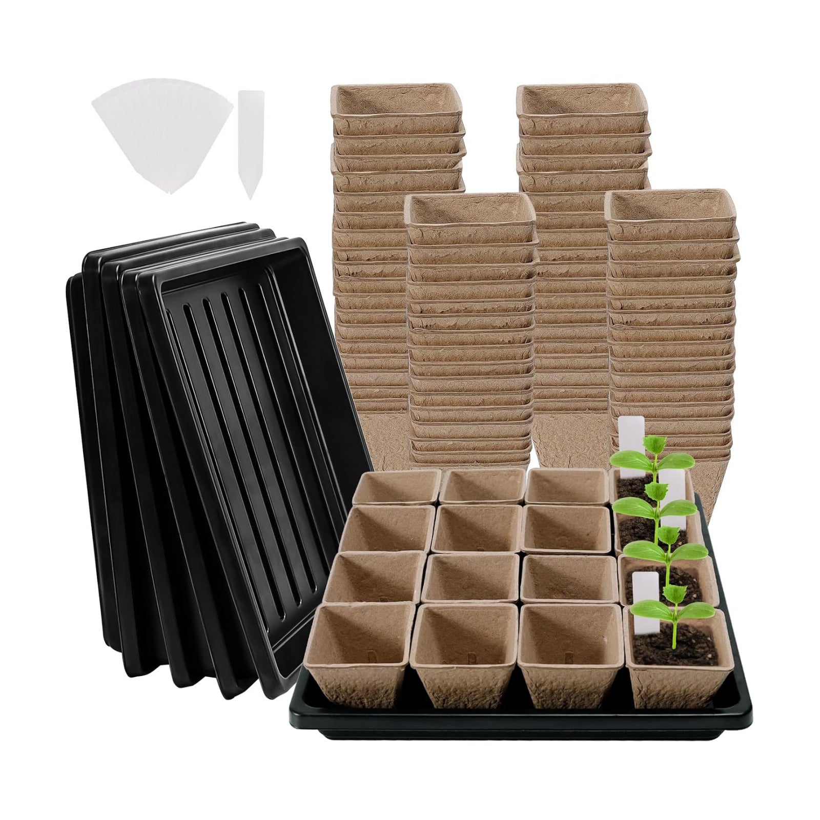 5PCS Seed Starter Tray with 90PCS Square Seed Peat Pots,Seed Starter Kit | Plastic Germination Trays and Square Peat