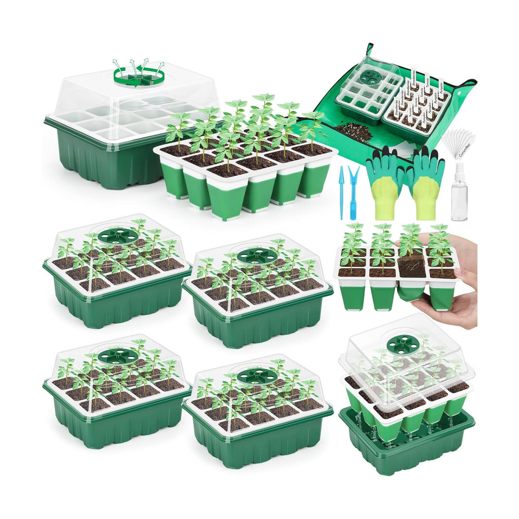 Reusable Silicone Seed Starter Tray, 60 Cells Seed Starter Kit with Humidity Adjustable Dome and Lid, Plant Germination