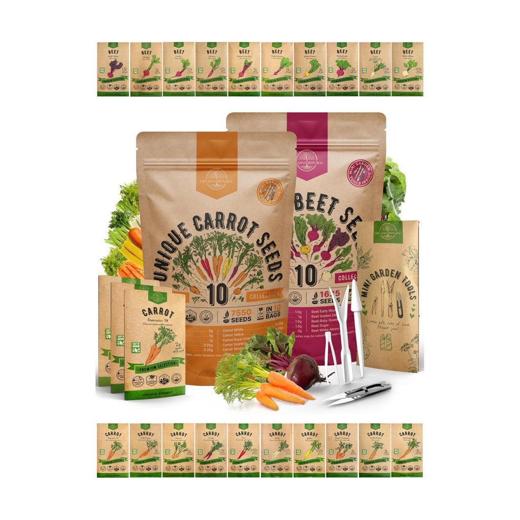 10 Carrot & 10 Beet Seeds Variety Pack Bundle, 9,175+ Non-GMO Heirloom Garden Seeds for Planting Root Vegetables for