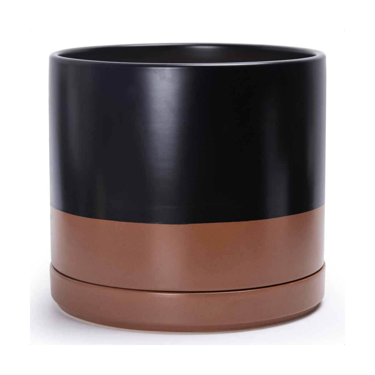 D'vine Dev 14 Inch Ceramic Planter Pot, Black/Tan, 94-O-G-7