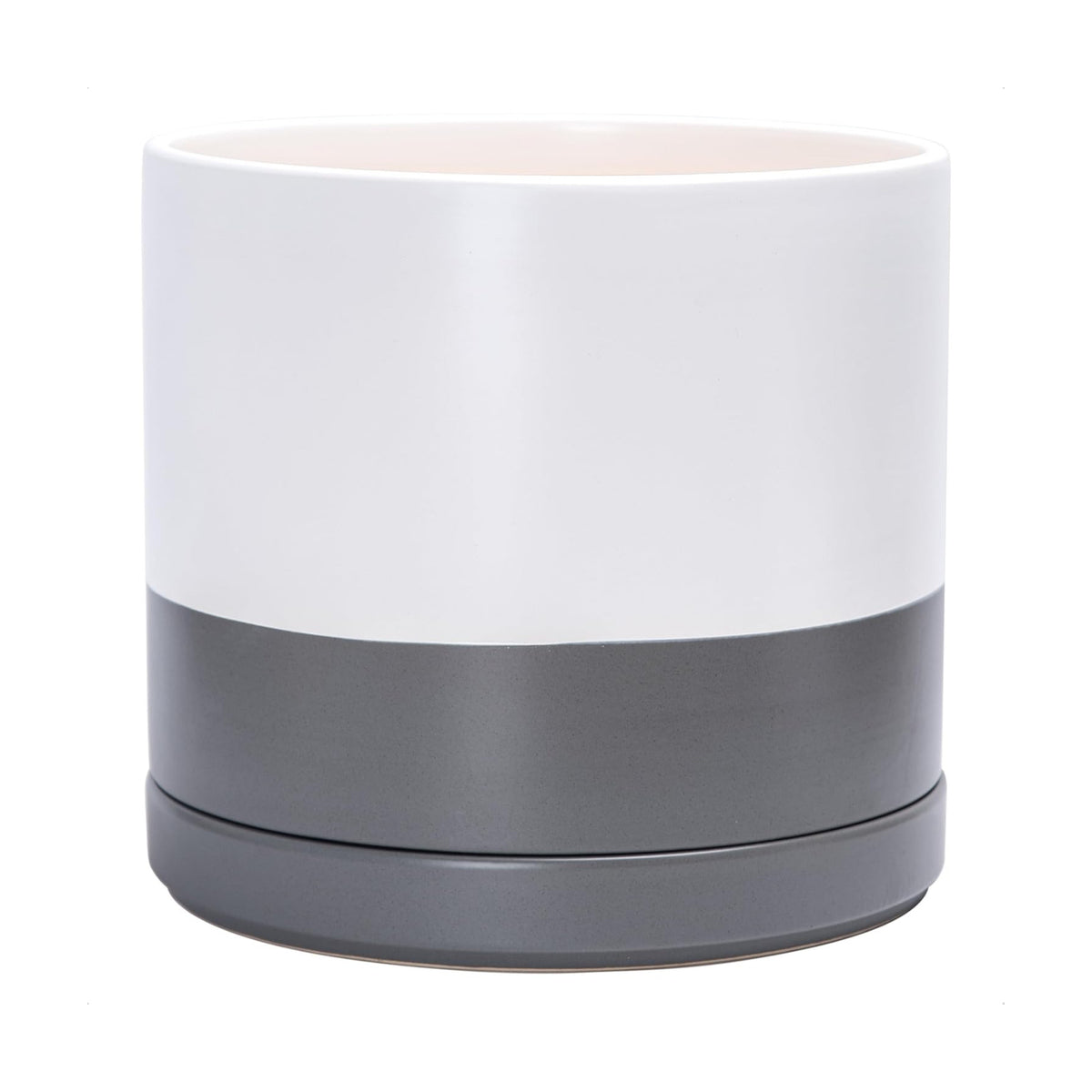D'vine Dev 14 Inch Ceramic Planter Pot, White/Grey, 94-O-G-6