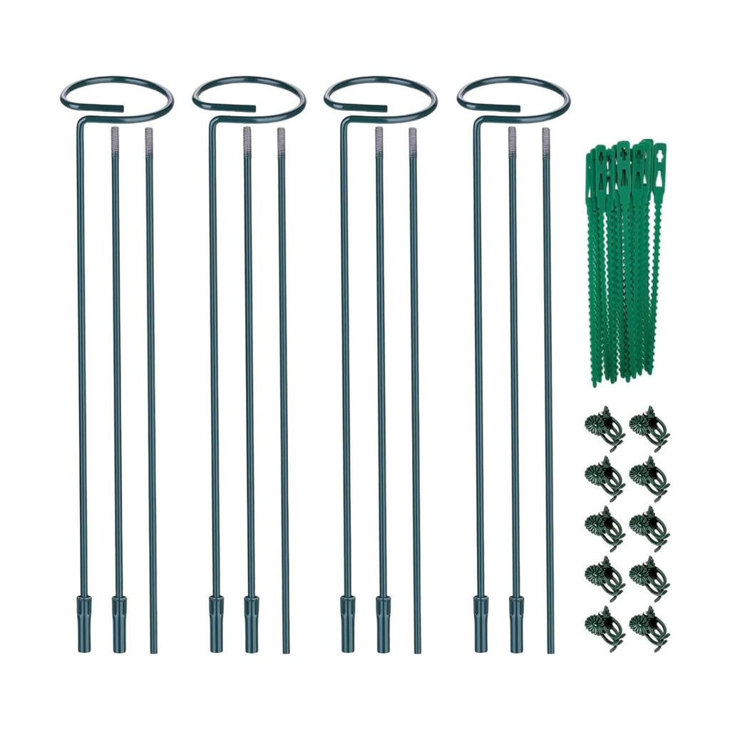 4-Pack Adjustable Plant Support Stakes - Heights: 12"/24"/36" - Stainless Steel & Deep Green - Plant Stakes for Indoor