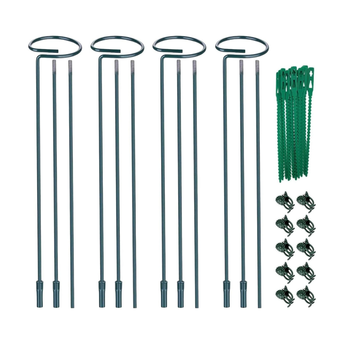 4-Pack Adjustable Plant Support Stakes - Heights: 12"/24"/36" - Stainless Steel & Deep Green - Plant Stakes for Indoor