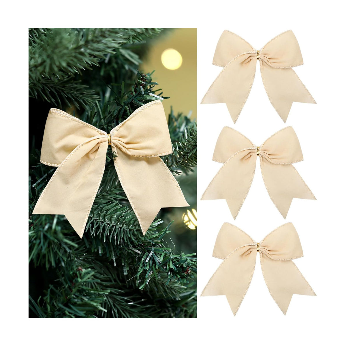 Janinka 12 Pcs 6 Inch Christmas Velvet Bows Decor for Wreath, Cream White