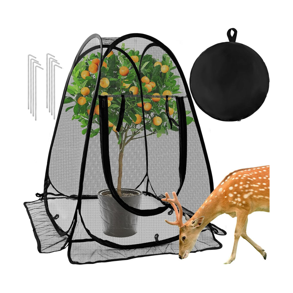Pop Up Mesh Plant Protectors from Animals,Large Plant Netting Guard Cover with 8 Stake Crop Cage Fine Mesh Plant Tents