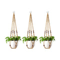 Mkono Macrame Plant Hanger Indoor 35 Inch Hanging Planter Basket Brown 3Pcs | Hanging Plant Holder with Decorative Wood