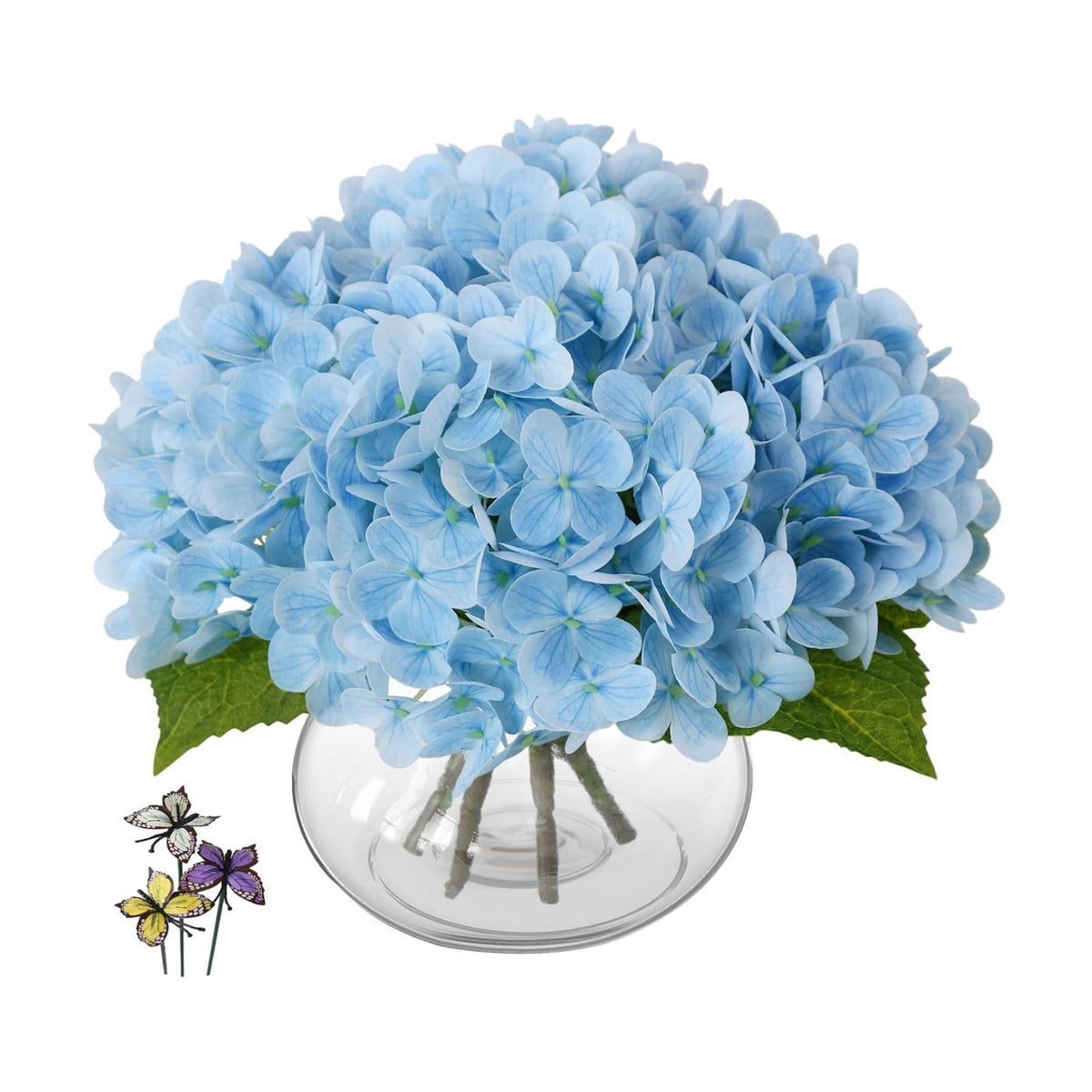 Leftover Hydrangea Artificial Flowers with Vase,Blue Real Touch Hydrangea Flowers with Butterfly,Faux Hydrangea Flowers for Floral Centerpieces for Tables,Home Decor,Wedding Decor,Coffee Table Decor