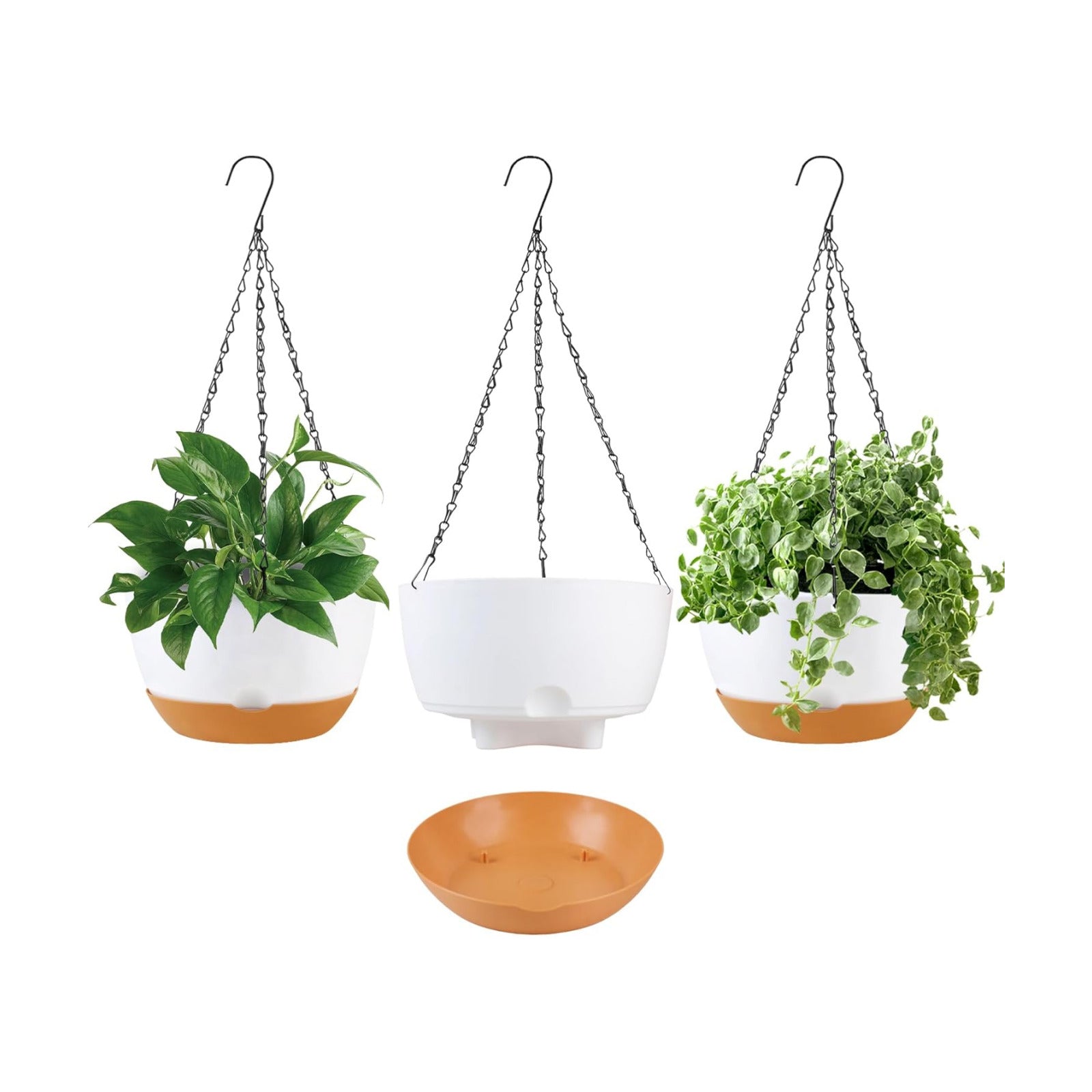 KPUVX 10 inch Hanging Planters Self Watering Pots, 3 Pack, White | For Indoor Plants, Plastic Hanging Basket, Removable