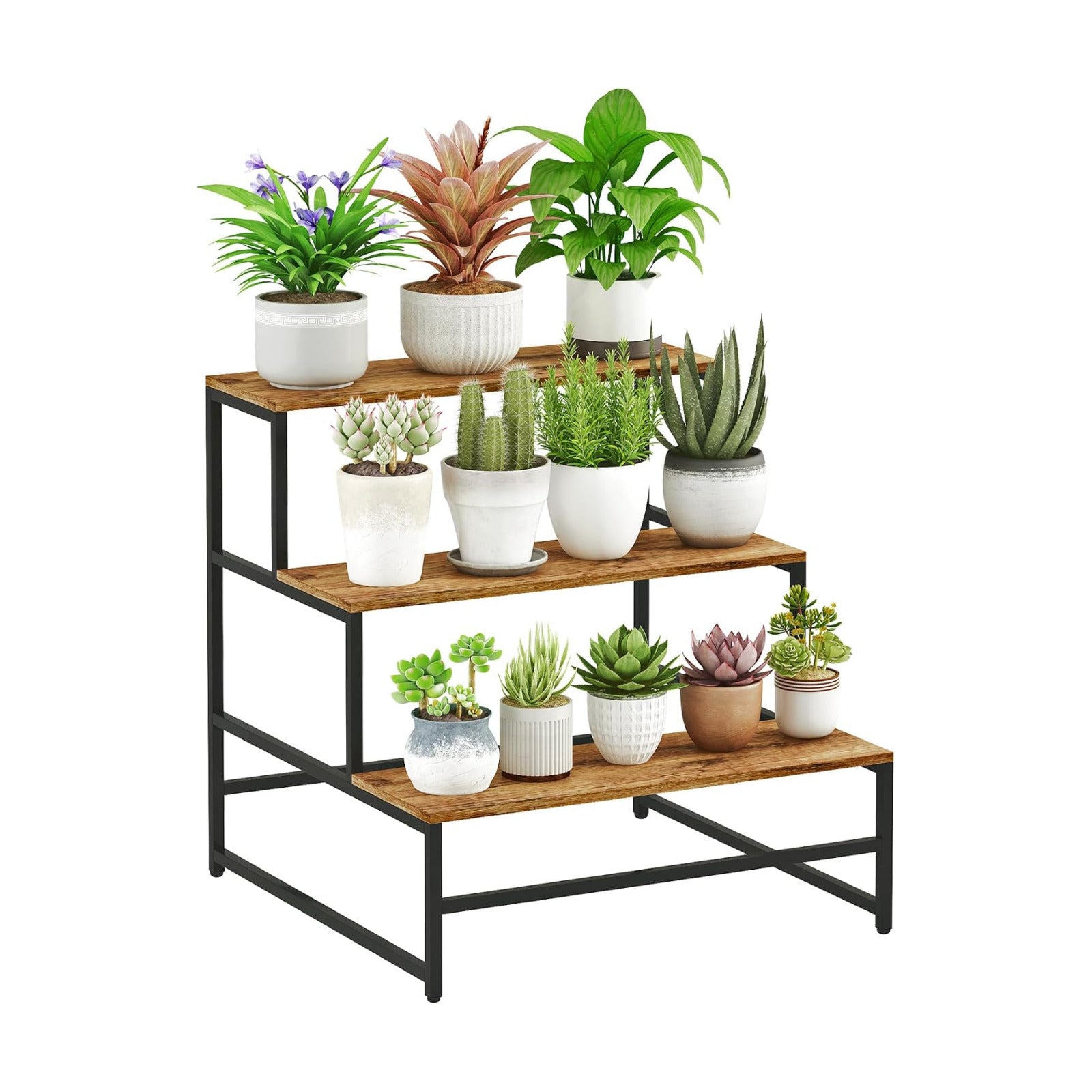 23.6" Wide Plant Stand Indoor, 3-Tier Modern Plant Ladder Shelf Corner Flower Pot Holder Organizer for Living Room