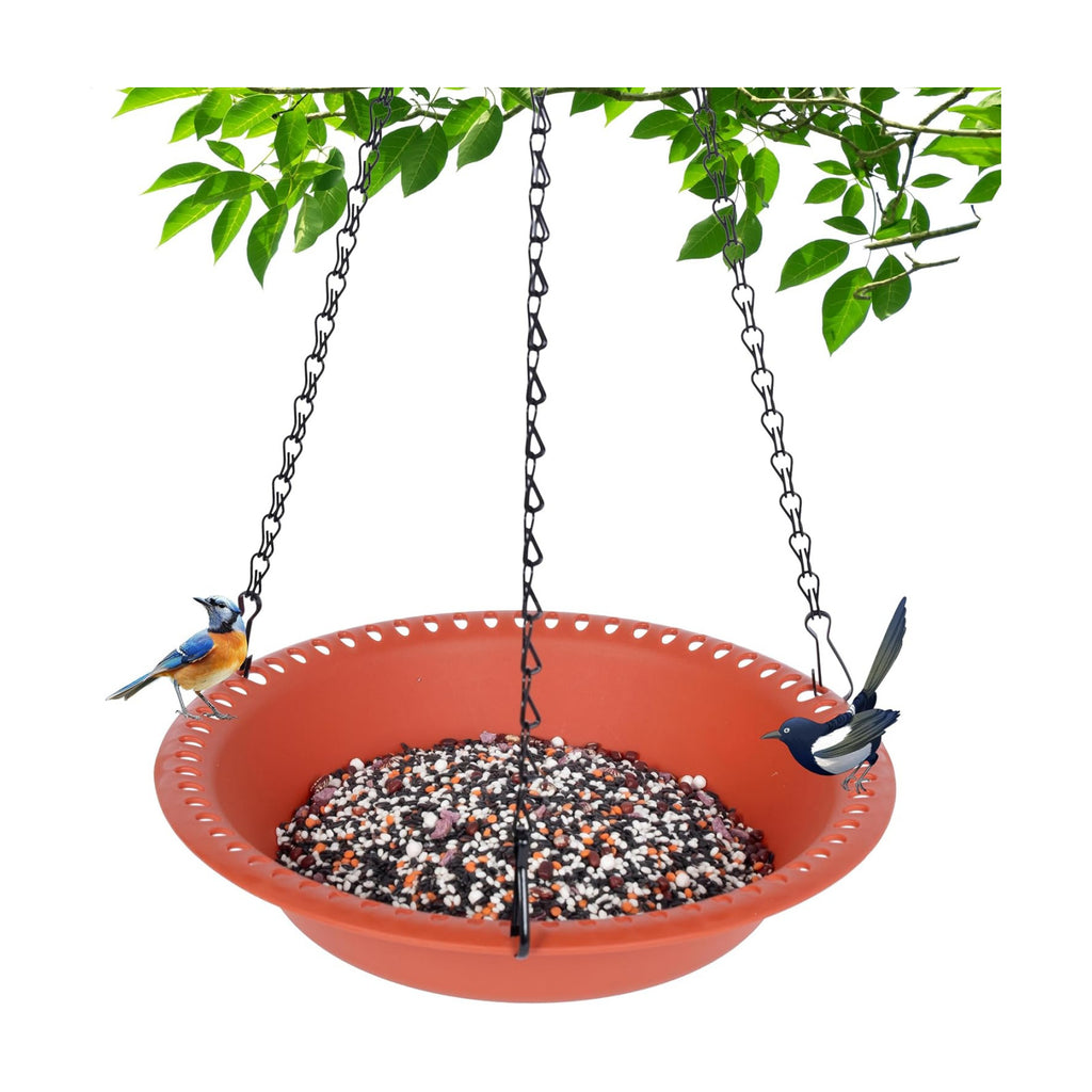 Hanging Bird Feeder Tray 12 inch with Drainage Holes Fit Most Seed, Bird-Feeder Hanging for Garden Yard Outside, Terracotta