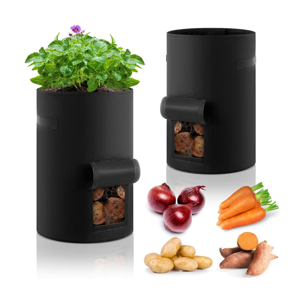 2 Pack 30 Gallon Potato Grow Bags with Harvest Window, Durable Garden Planter Bags with Handles for Potatoes, Tomatoes