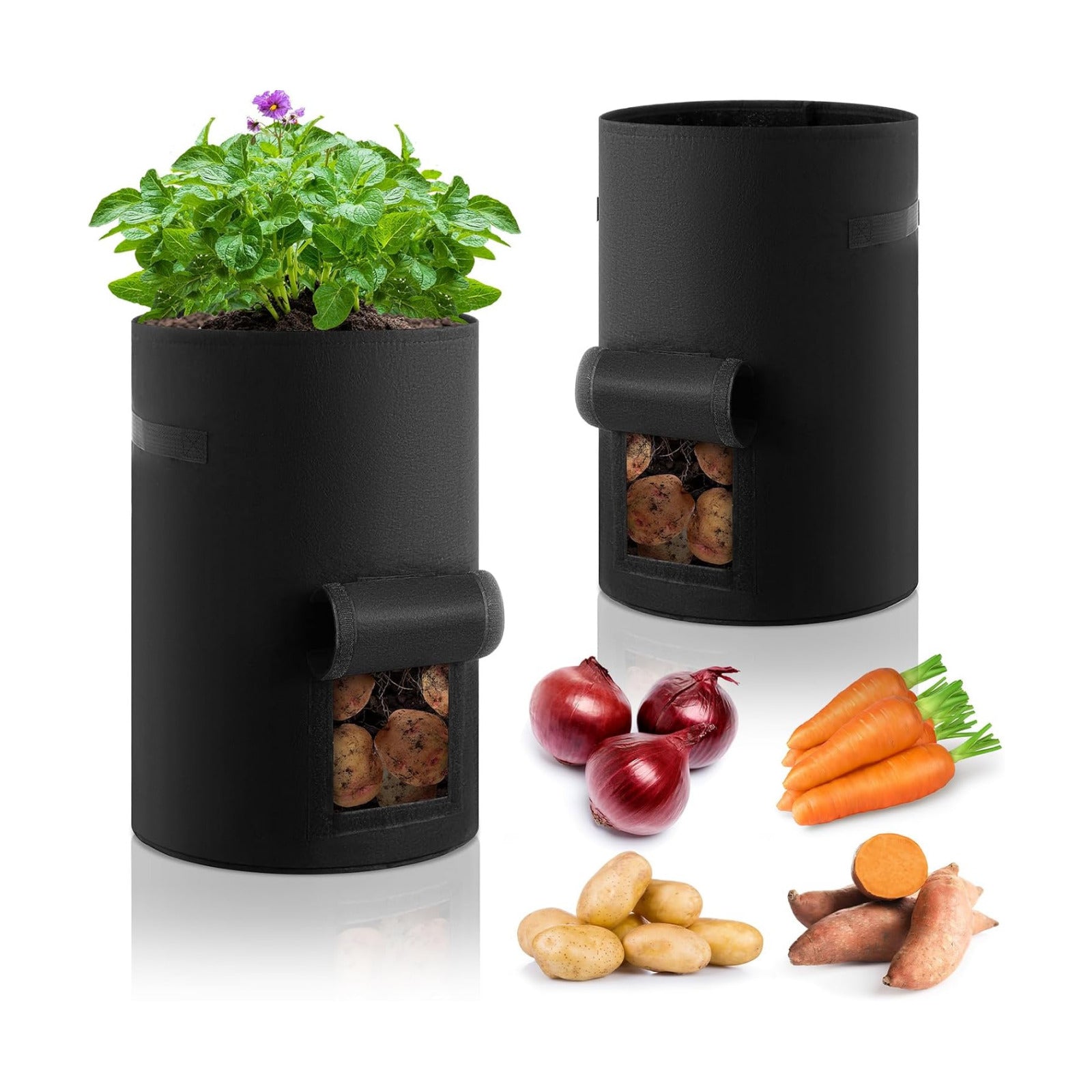 2 Pack 30 Gallon Potato Grow Bags with Harvest Window, Durable Garden Planter Bags with Handles for Potatoes, Tomatoes