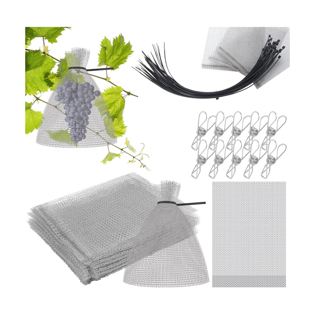 25 Pcs Fruit Protection Wire Mesh Bags 6 x 8 Inch Fruit Bags with Clips and Ties for Fruit Trees Netting Cover Bags