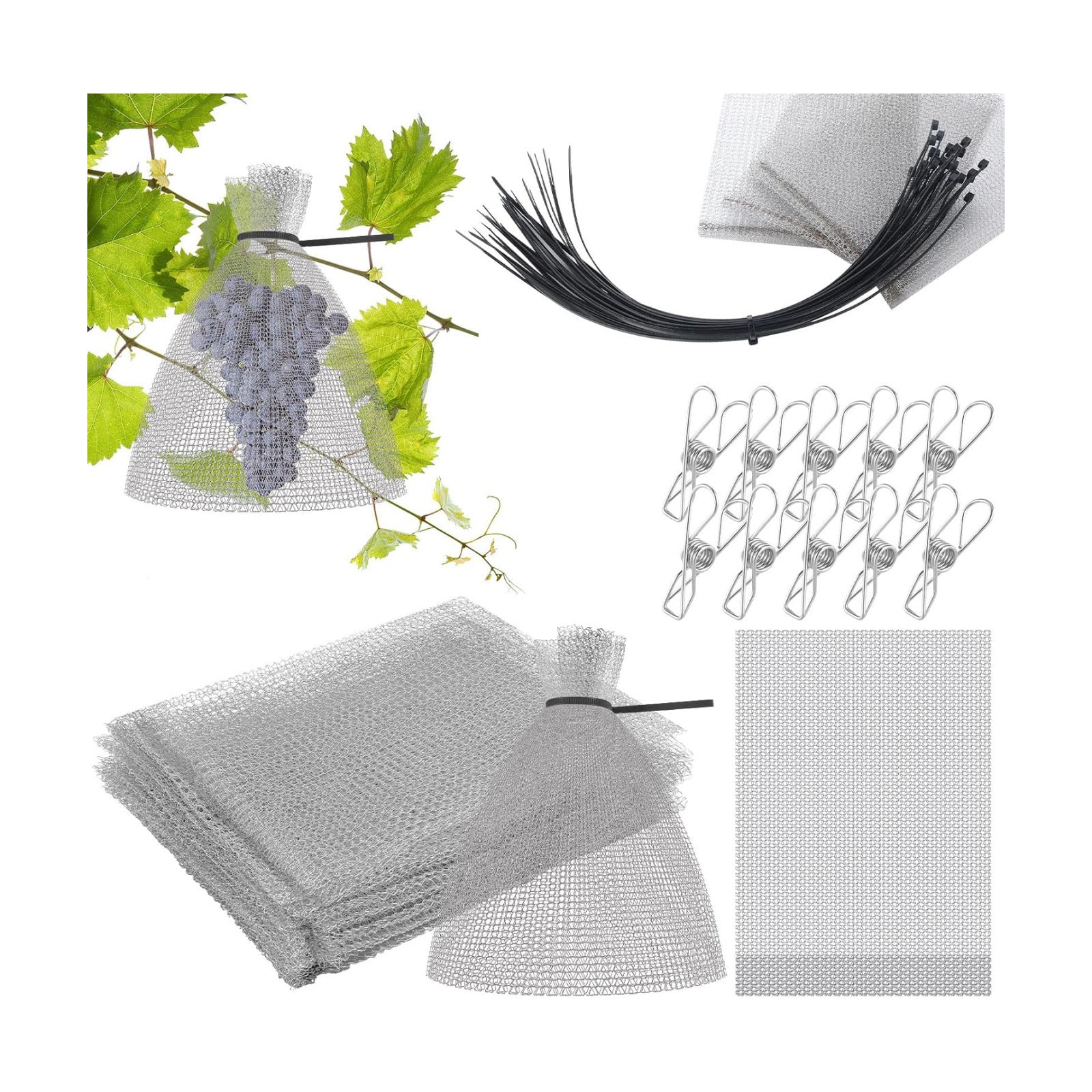 25 Pcs Fruit Protection Wire Mesh Bags 6 x 8 Inch Fruit Bags with Clips and Ties for Fruit Trees Netting Cover Bags