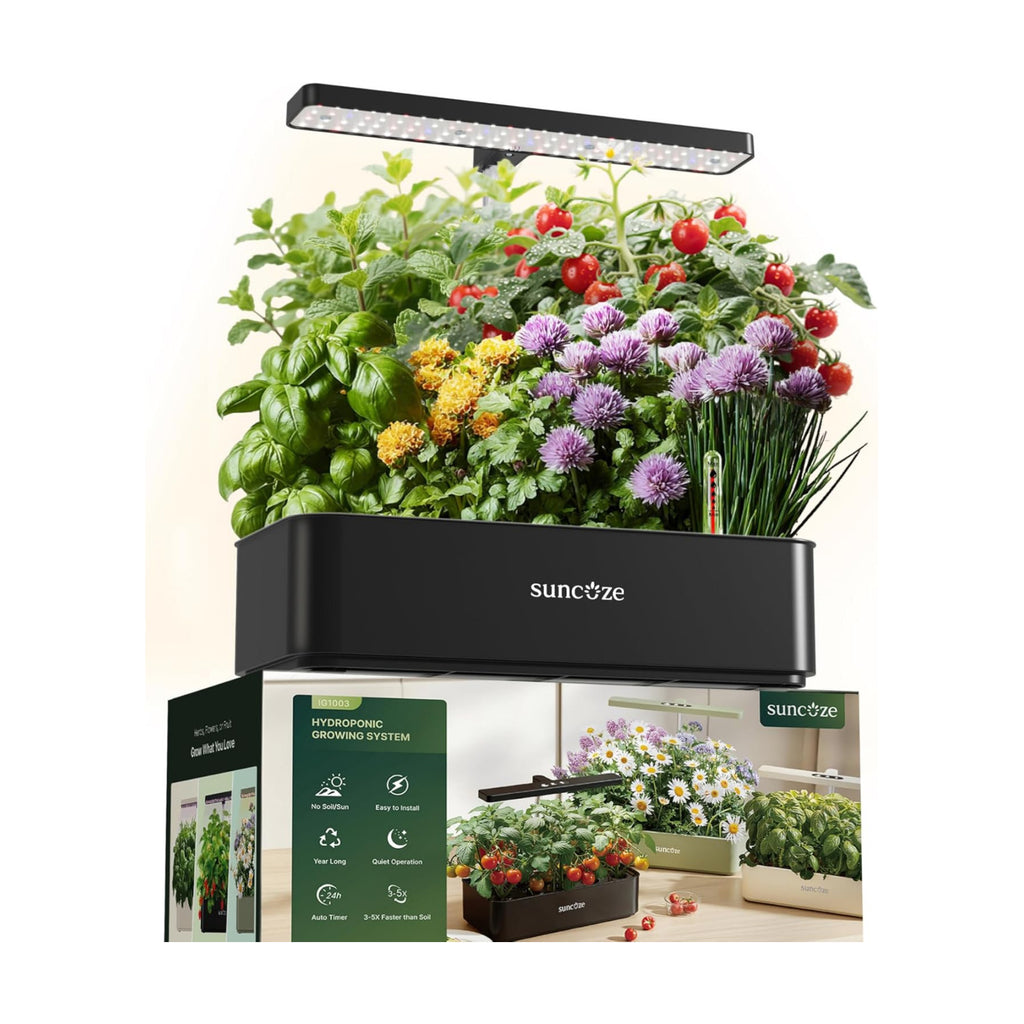 Hydroponics Growing System, Compact 12 Pods Indoor Garden, Black | 24W LED Dimmable Grow Light, 4L Water Tank with