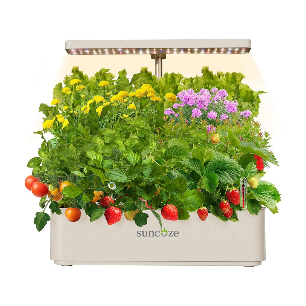 Hydroponics Growing System, Compact 12 Pods Indoor Garden, Beige | 24W LED Dimmable Grow Light, 4L Water Tank with