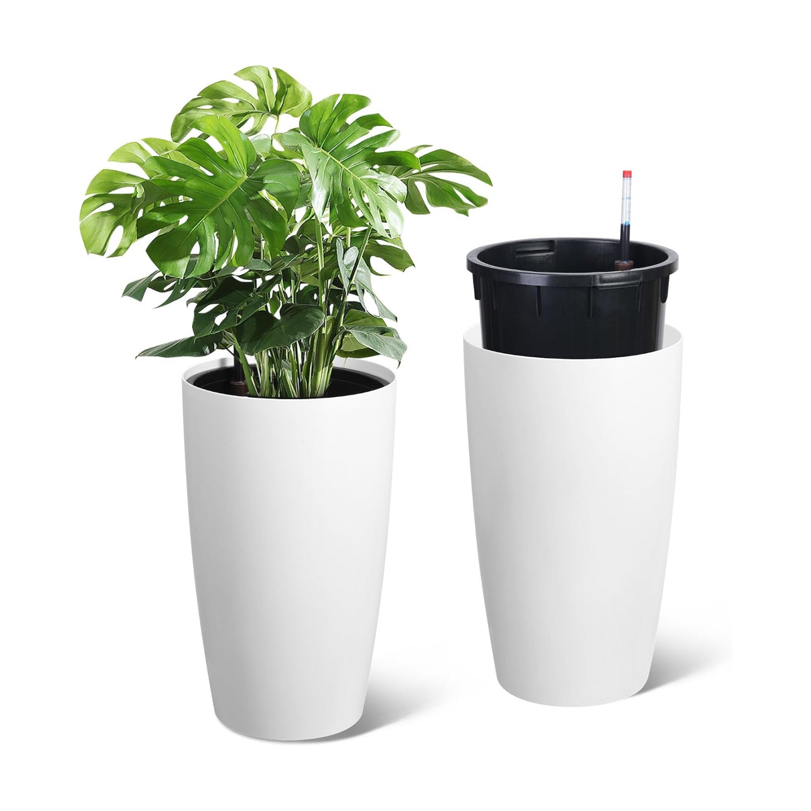 22" Tall Planter Set of 2, Self Watering Pots, Large Planter for Outdoor | Built-in Drainage and a Water Level Monitor