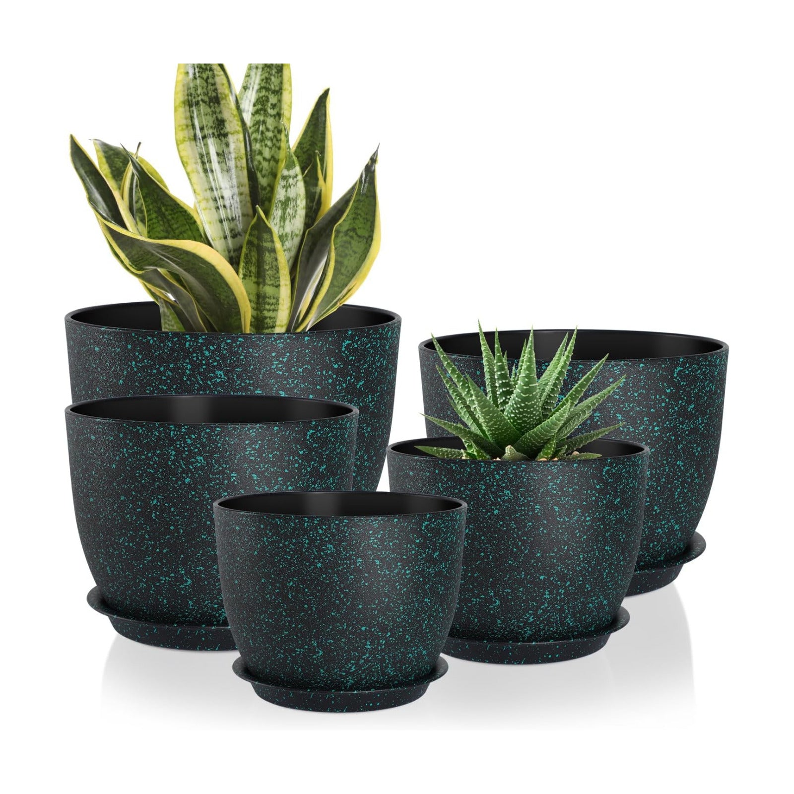 YNNICO Plant Pots 10/9/8/7.5/7 inch Set of 5,Flower Pots with Multi Mesh Drainage Holes, Large Planters for Indoor