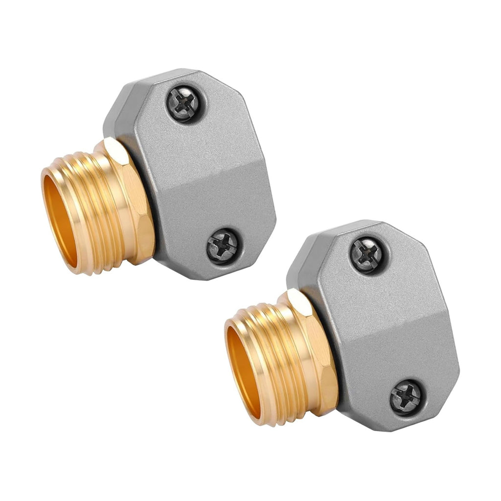 Hourleey Garden Hose Repair Fittings, Aluminum Male Coupling Menders with Zinc Clamps, Water Hose End Repair Connector for 3/4 Inch and 5/8 Inch, 2 Pack