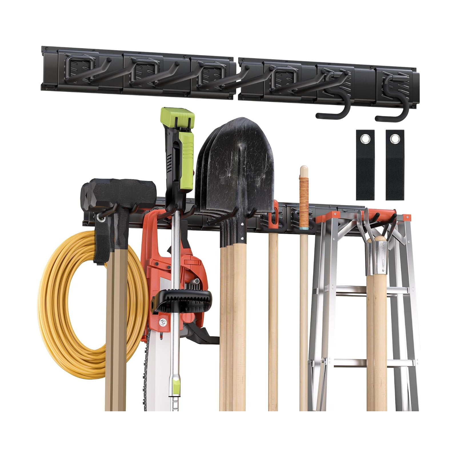 Garden Tool Organizer Wall Mount, 32 inches Tool Storage Rack with Adjustable Hooks, 600lbs Adjustable Heavy Duty Metal