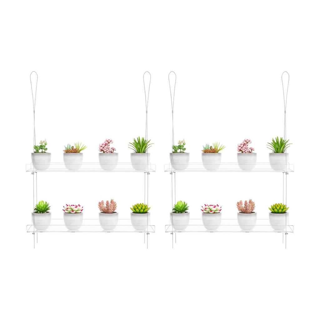 OtNiap 2-Pack Clear 2-Tier Window Plant Shelves, 16-Inch Stand | Adjustable Indoor wall plant holder for herbs