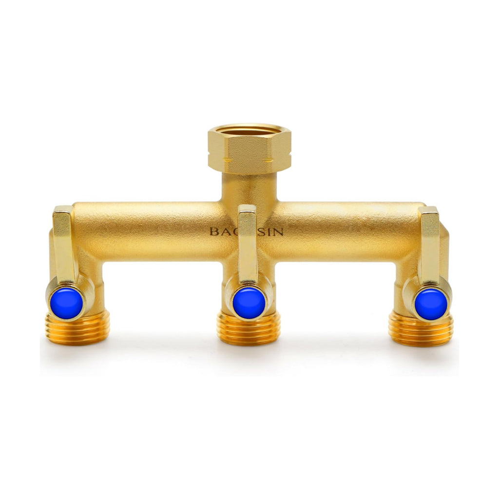 Brass Garden Hose Splitter, 3 Way Hose Splitter, Outdoor Hose Splitter, Outlet for Regulating and Shutting Off Water