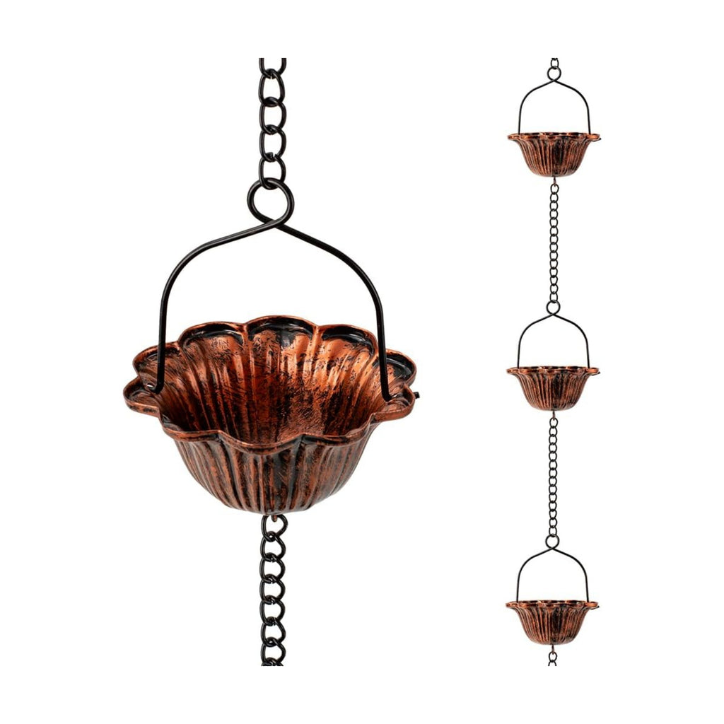 10ft Lotus Rain Chains for Outside Gutters, Eaves, Drainage | 12 Cups, Metal Rain Chain, Adjustable Length, Decorative