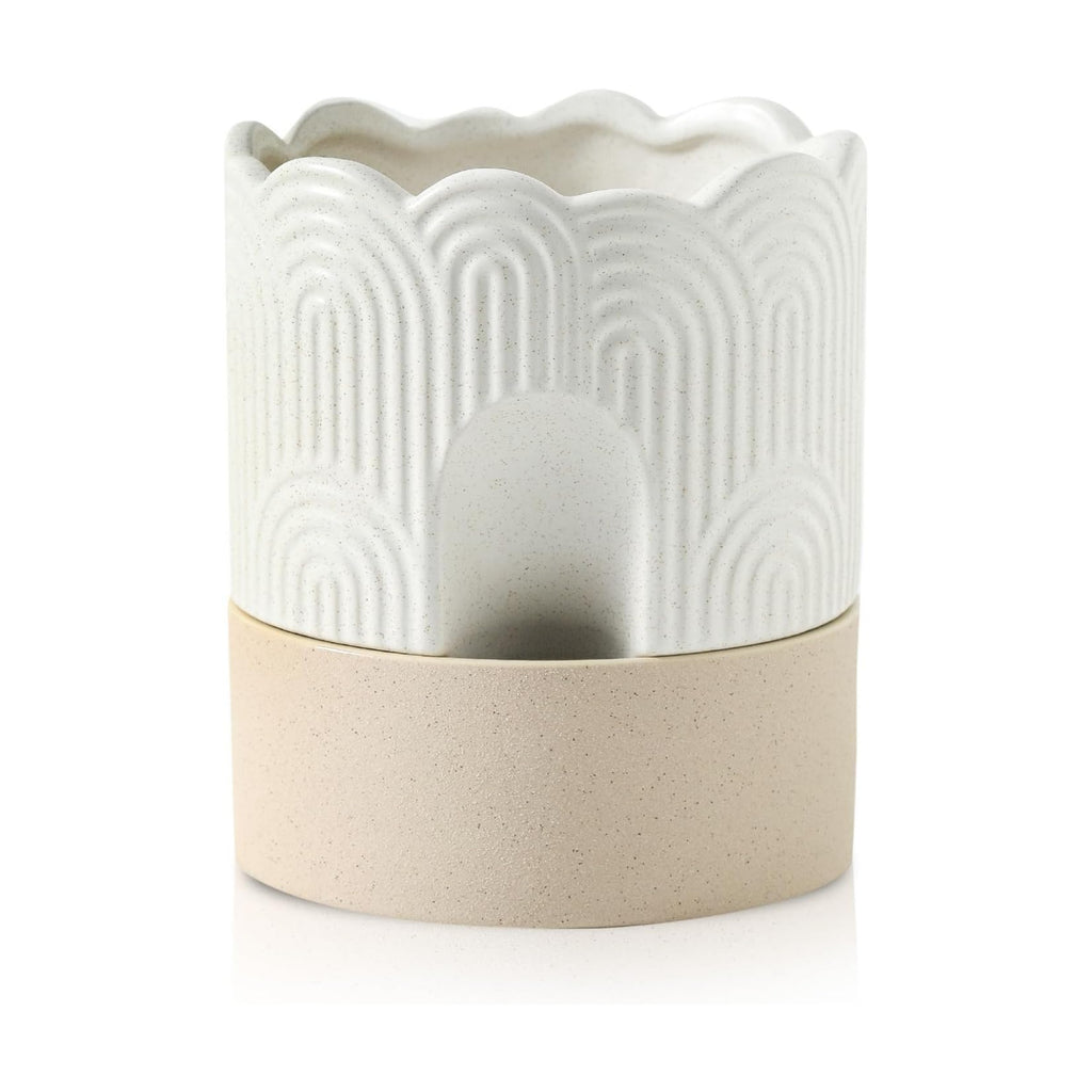 Nihow Ceramic Self Watering Pots for Indoor Plants, 6 Inch,Beige | Visible Water Level Fill Port,Planter with Cotton