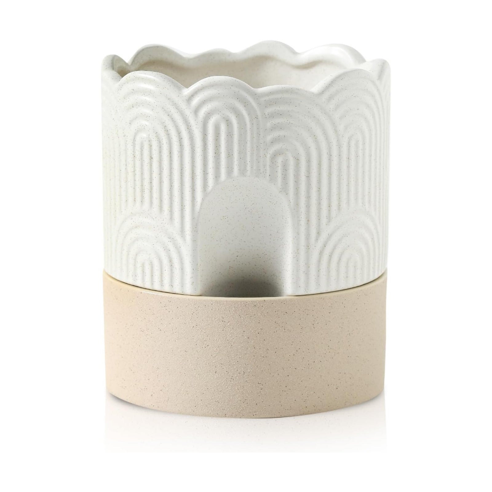 Nihow Ceramic Self Watering Pots for Indoor Plants, 6 Inch,Beige | Visible Water Level Fill Port,Planter with Cotton