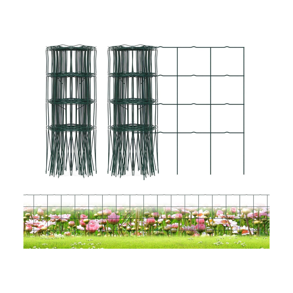 PROWORX Green Small Garden Fence Border Flat Wire Fencing 14”x40’(2 Rolls) | 2 Pack Metal Folding Decorative Flower Bed