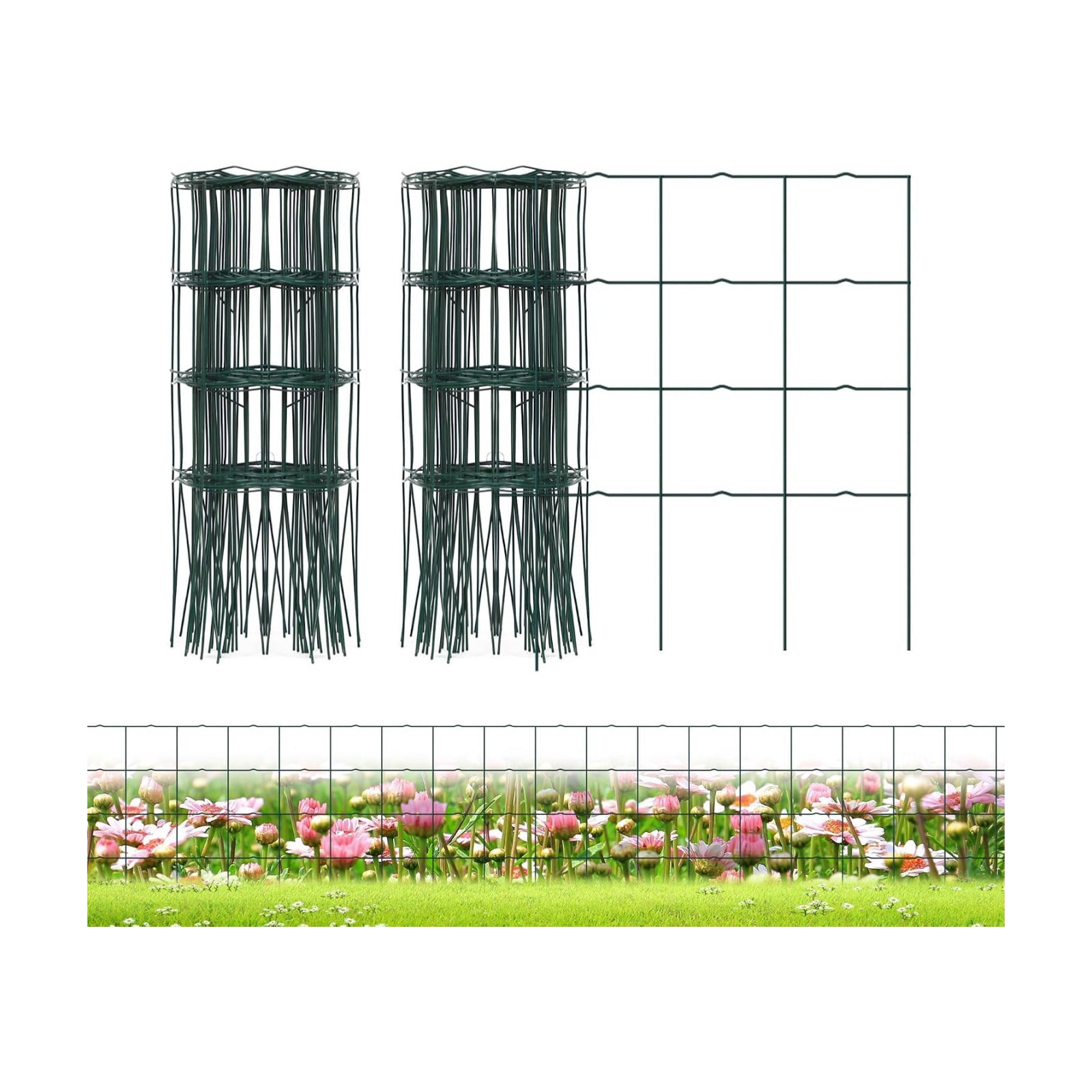 PROWORX Green Small Garden Fence Border Flat Wire Fencing 14”x40’(2 Rolls) | 2 Pack Metal Folding Decorative Flower Bed