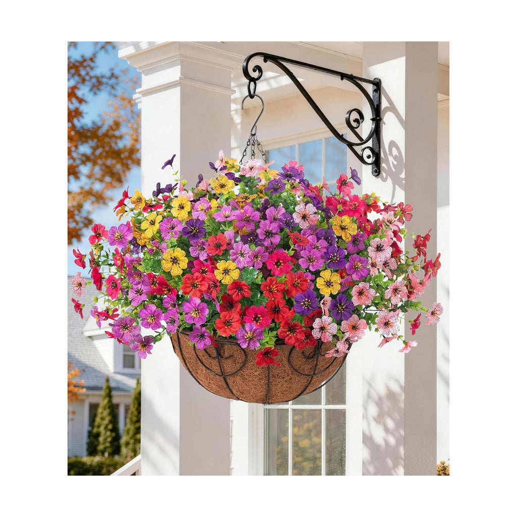 Artificial Fake Hanging Plants Flowers with Basket Outdoor Decor Faux Silk Dasiy Flower Arrangements in Pot Planter for
