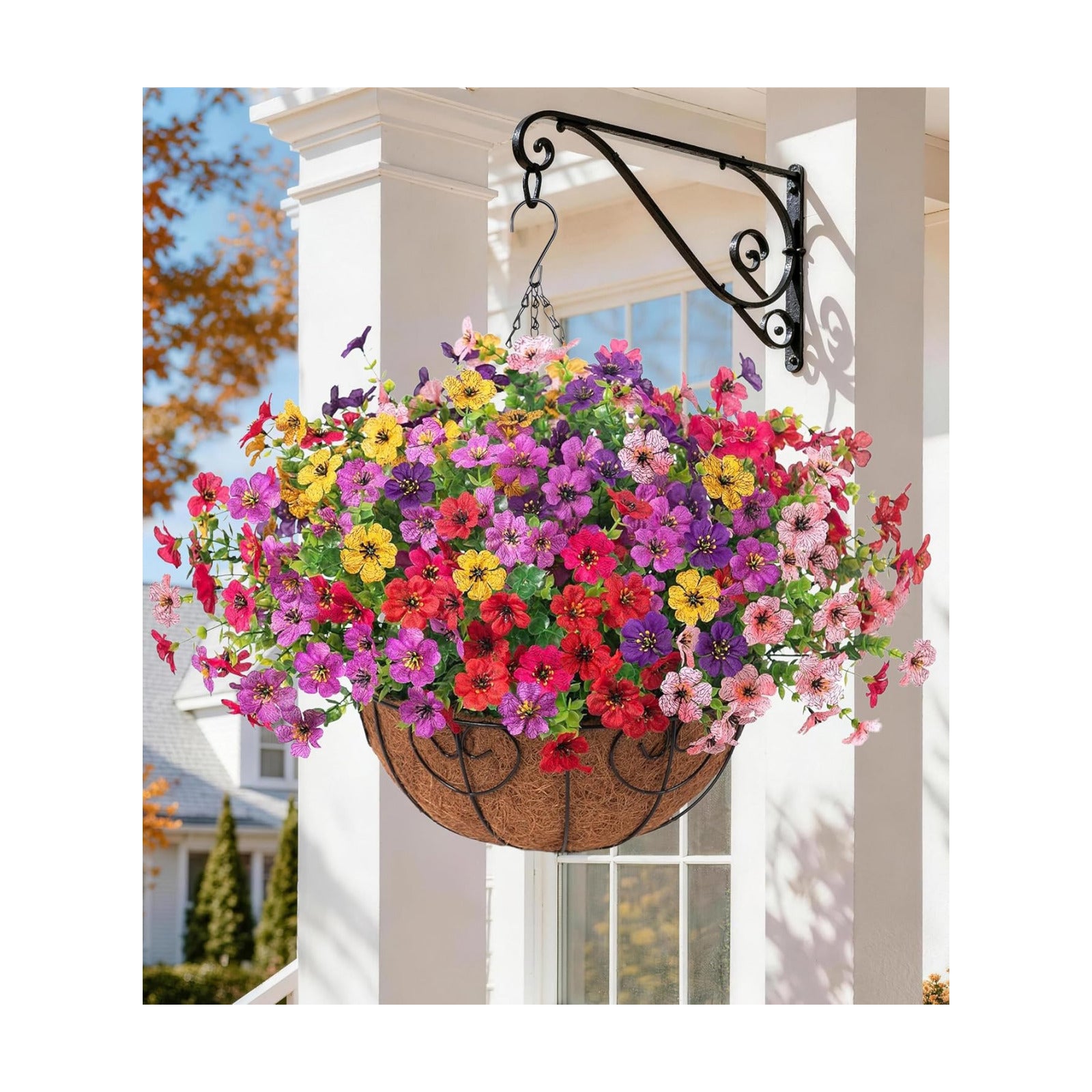Artificial Fake Hanging Plants Flowers with Basket Outdoor Decor Faux Silk Dasiy Flower Arrangements in Pot Planter for