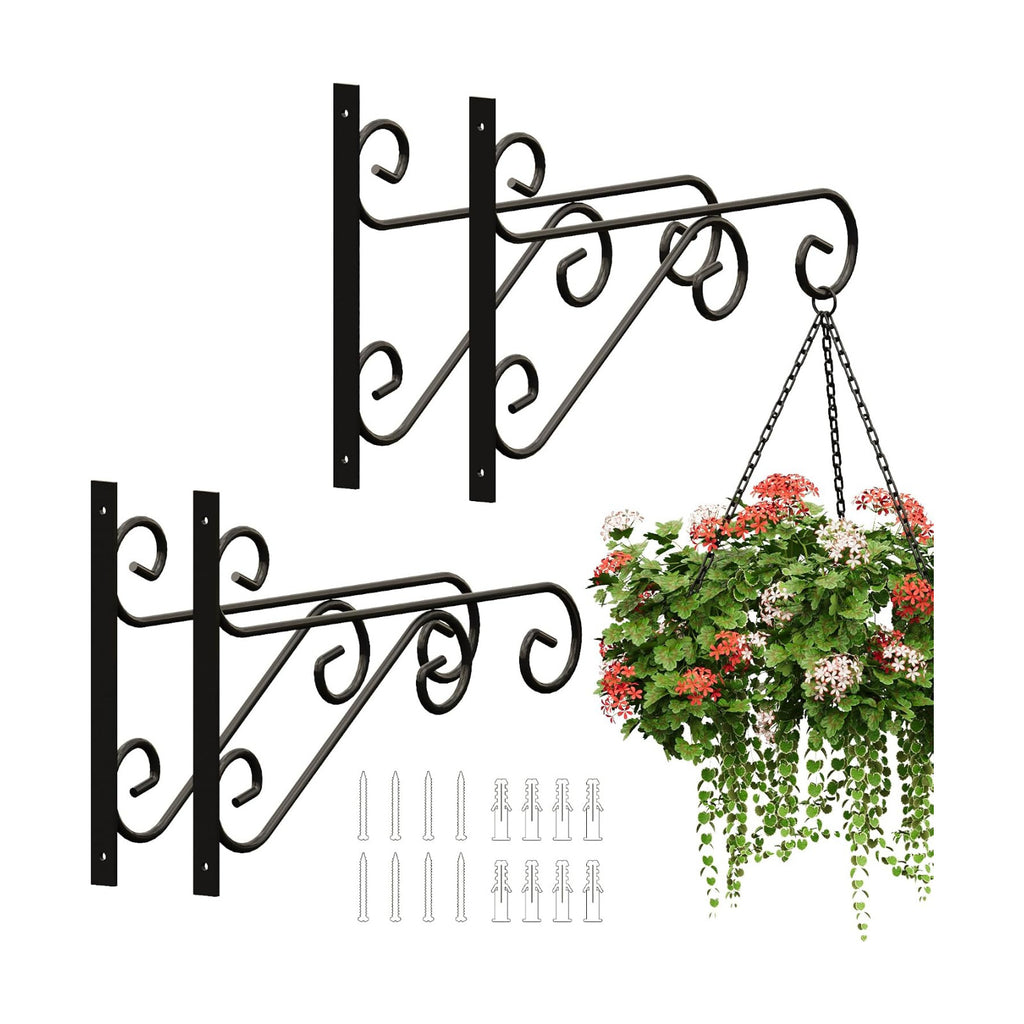 PROWORX 4 Pack 16 Inch Plant Hangers Outdoor Bracket, Indoor Wall Mount Metal Heavy Duty Rust-Resistant Bird Feeder