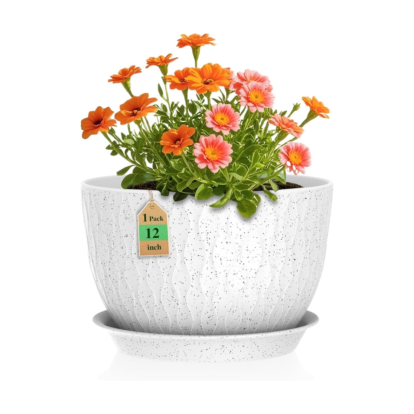 WSMKSZ 12 Inch Wide Water Ripples Flower Pots for Indoor or Outdoor Plants, Large Plant Pots with Drainage Holes &