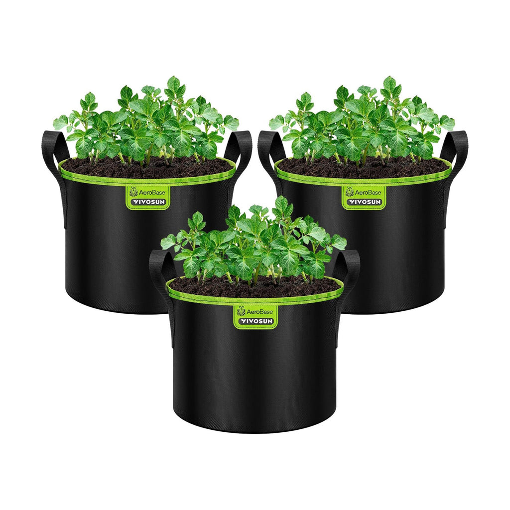 VIVOSUN 3-Pack 5 Gallon AeroBase Grow Bags with Breathable Base | Mesh Fabric, Air Cushion Base, Enhanced Root