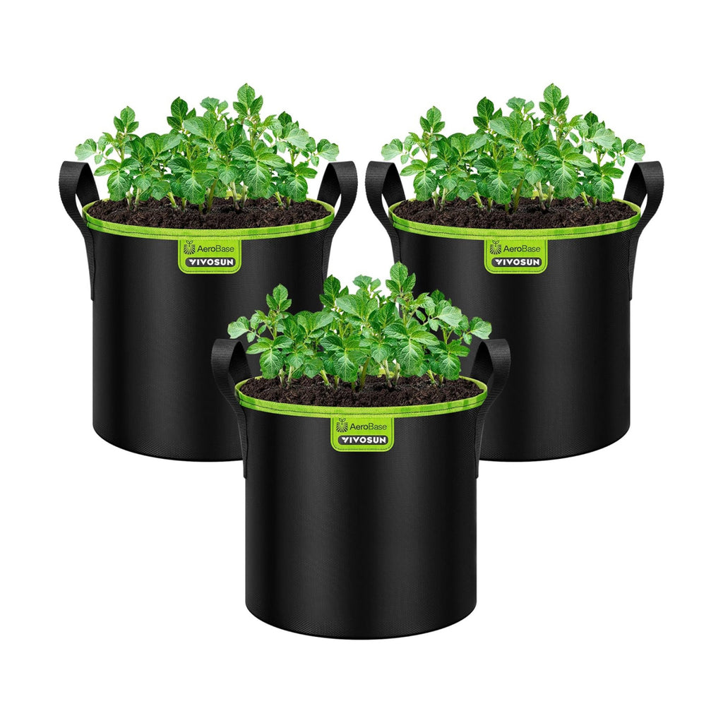 VIVOSUN 3-Pack 3-Gallon AeroBase Grow Bags, Durable Mesh Fabric Plant Container with Breathable Base and Sturdy