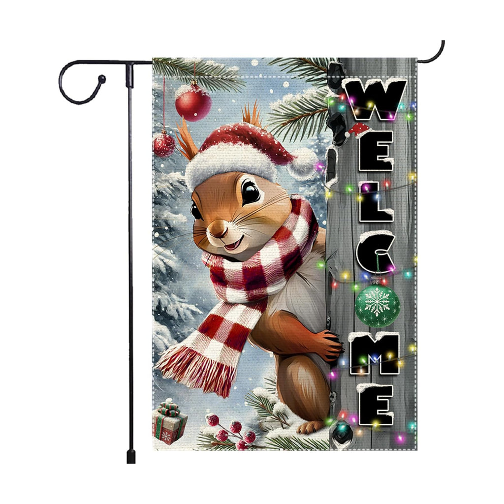 Christmas Garden Flag 12x18inch The Nut Squirrel Welcome XMAS winter Garden Flags Yard Porch House Flag Double-Side For Home Outdoor Yard Patio Lawn Decor,Happy New Year merry Christmas banners for outside Decorations (RMQ-85, 12"X18")