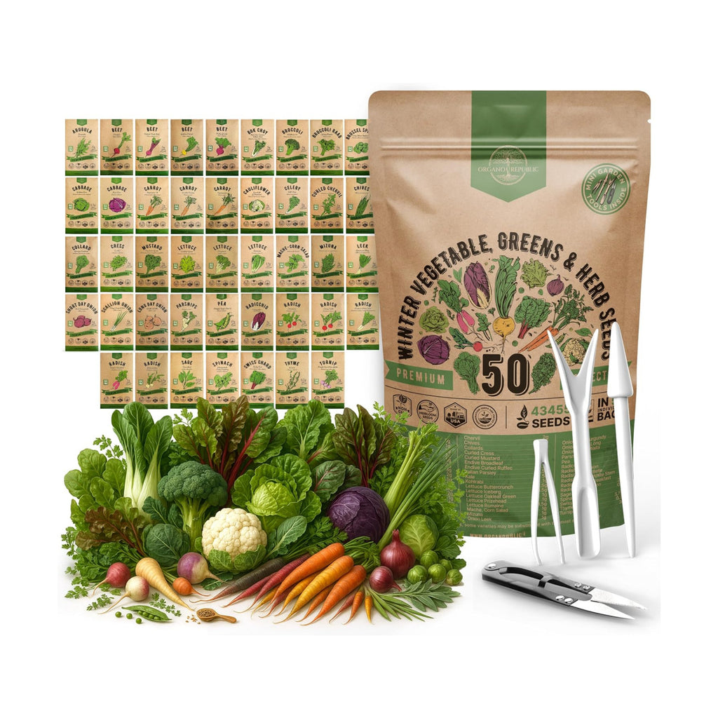 50 Winter Vegetable Garden Seeds Variety Pack - 43,450+ Non-GMO Heirloom Seeds for Outdoors & Indoor Home Gardening