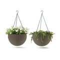 Keter Resin Rattan Set of 2 Round Hanging Planter Baskets for Indoor and Outdoor Plants-Perfect for Porches and Patio