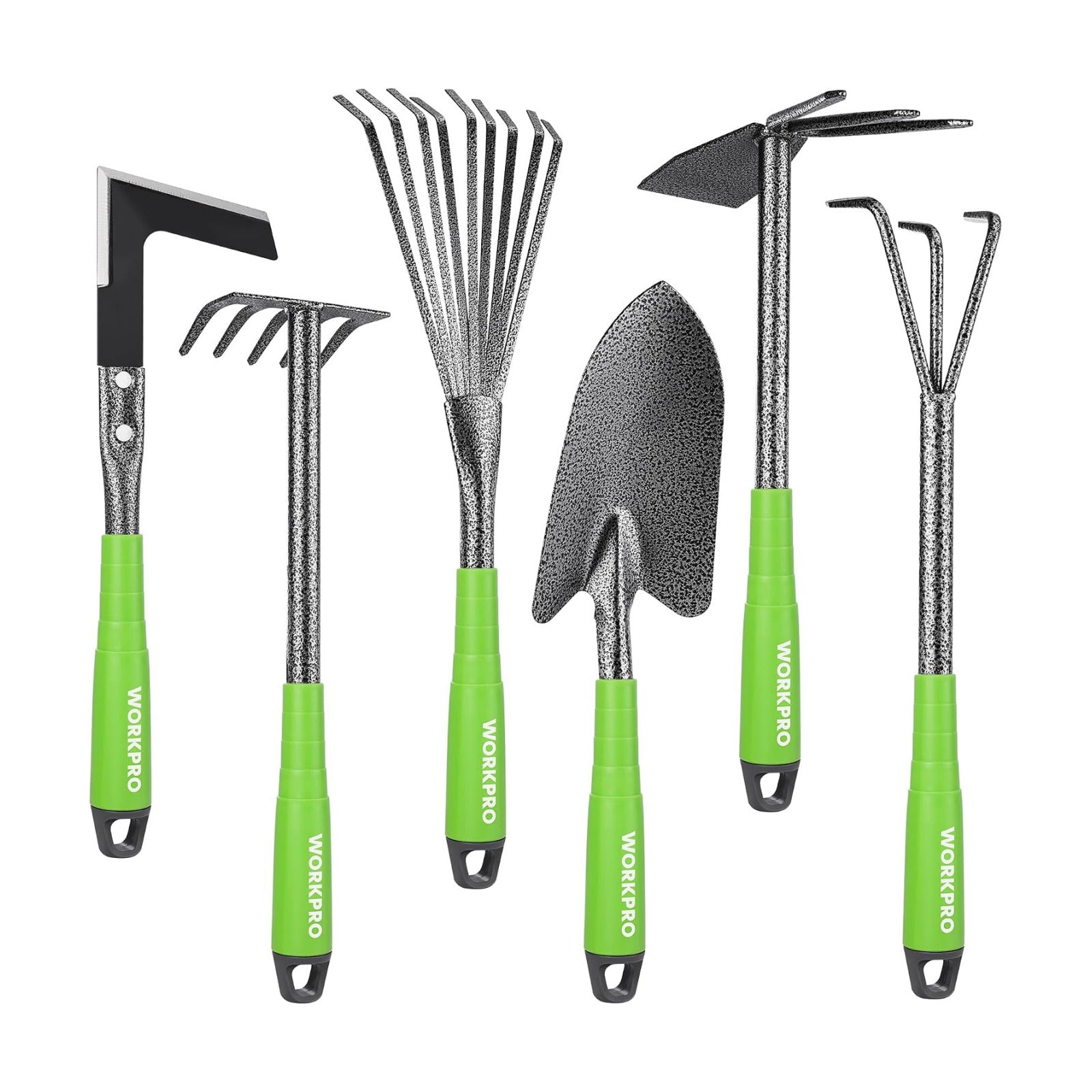WORKPRO 6-Piece Garden Tool Set | Heavy Duty Gardening Hand Tools with Soft Rubber Handle, Including Trowel, Rakes