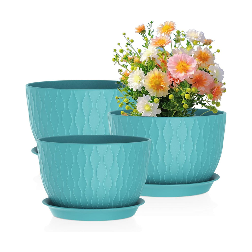 Meowell Large Plant Pots 12/10/9 inch, 3 Pack Big Flower Pots for Outdoor Indoor Plants with Water Ripples, Wide