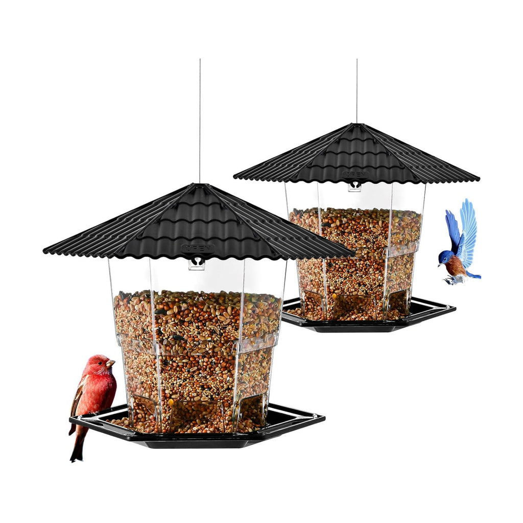 Jealoeur Bird Feeders for Outdoors Hanging Birds Feeder Wild Birds Seed, Black 2 Pack B