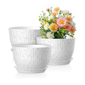 Meowell 12/10/9 inch Large Flower Pots, 3 Set Big Plant Pots for Outdoor Indoor Plants with Water Ripples, Wide Plastic