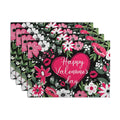Happy Valentine's Day Placemats Set of 4 Valentine Flowers Love Heart Place Mats Pink Red White Floral Linen Table Mats Seasonal Black Placemat for Anniversary Wedding Party Kitchen Dining Decor