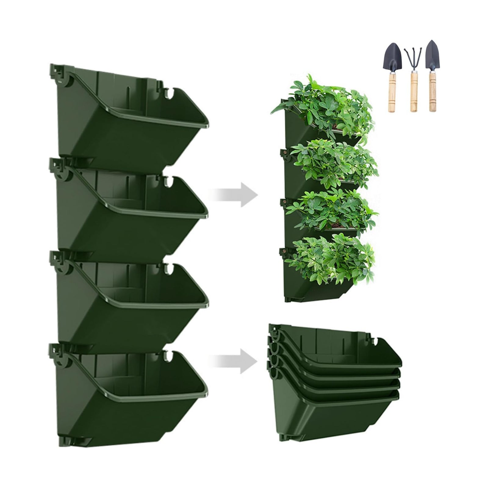 Vertical Wall Planter, 4 Packs Self Watering Wall Planters for Indoor with 3 Pcs Garden Tool Set Vertical Planter Tower